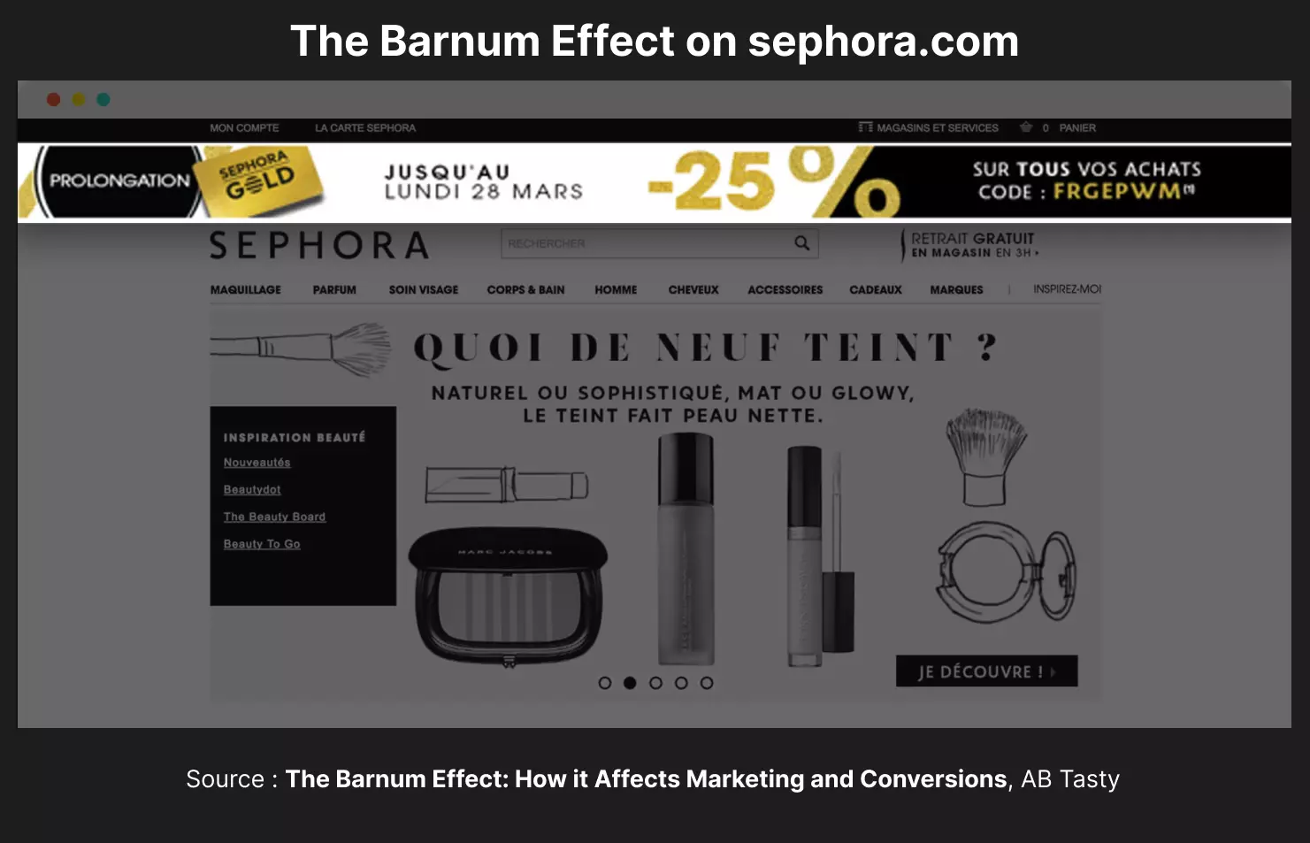 illustration de l'effet barnum sur sephora.com, optimisation de la conversion